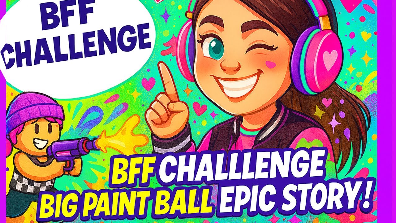 Still shot from the AI animated story 'Roblox Big Paintball BFF Challenge with Crazy Twist – Must Watch'