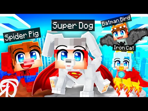 10 Friends on One SUPERHERO Pet Block in Minecraft!