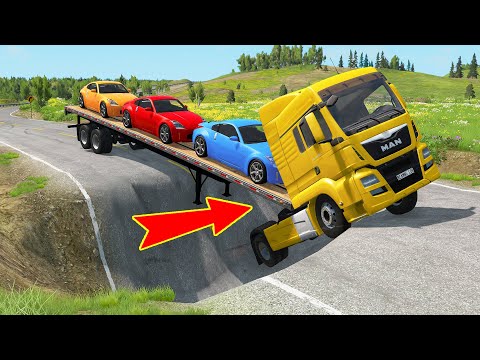 Cars vs Giant Pit Deep Water vs vs Massive Potholes - BeamNG.Drive