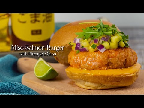 MISO SALMON BURGER with Pineapple Salsa