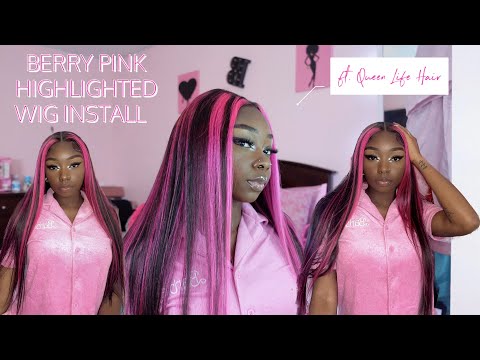 Berry Pink Highlights Wig Install + Style | ft.