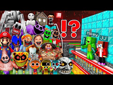 ALL SCARY MONSTERS VS JJ and Mikey Security House Battle in Minecraft - Maizen JJ Mikey