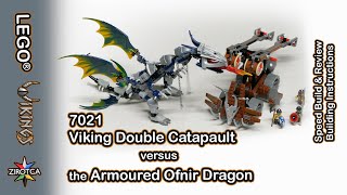 YouTube thumbnail: LEGO 7021- Viking Double Catapult vs the Armoured Ofnir Dragon - Review, Speed Build & Instructions