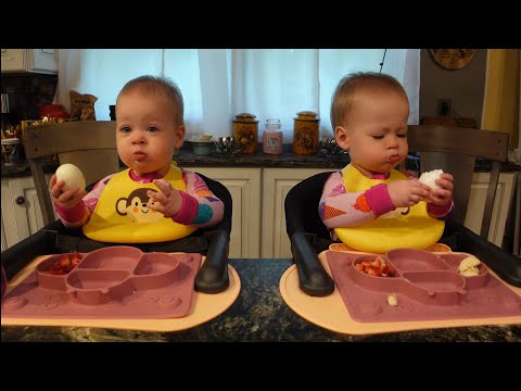 Twins try a whole hard boiled egg!