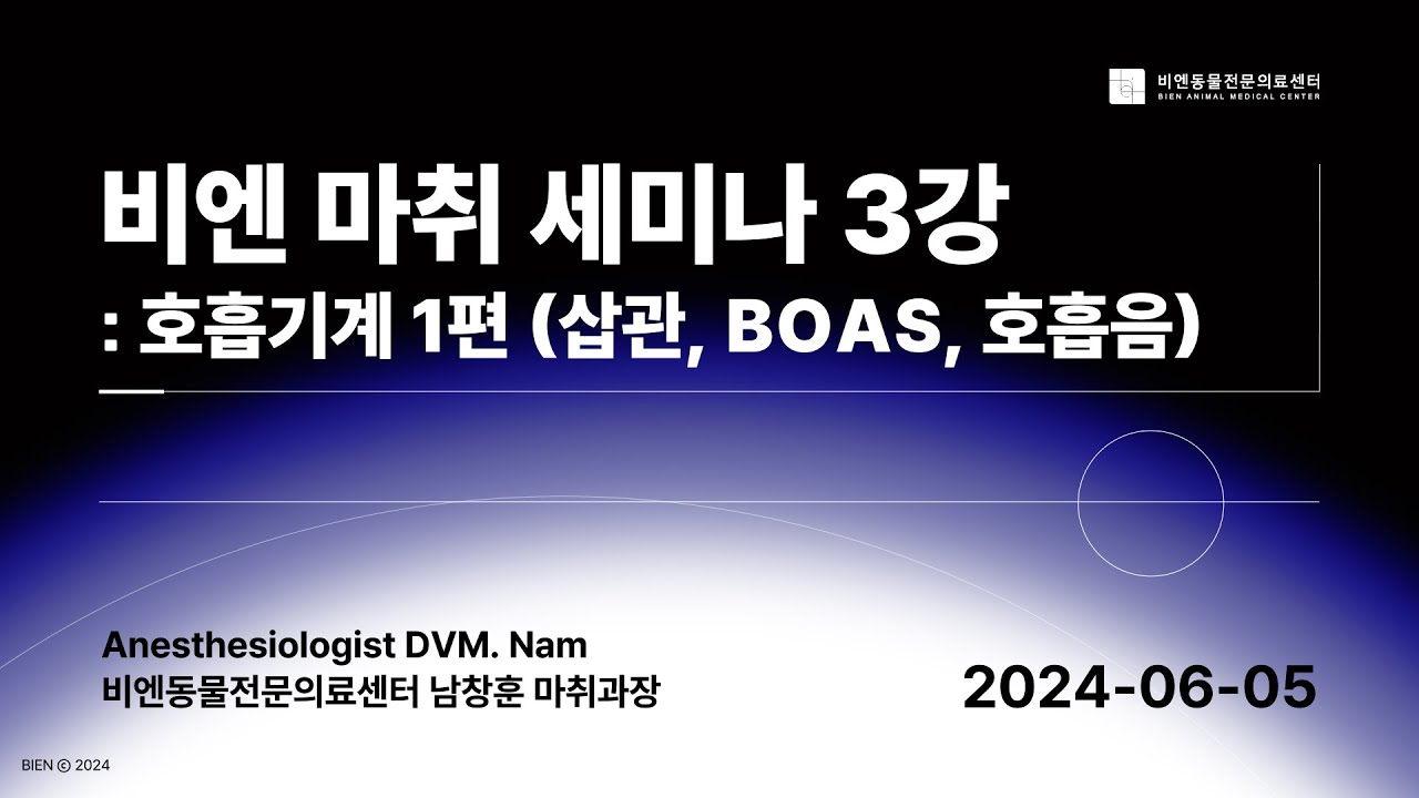 비엔 마취 세미나 3강 : 호흡기계 1편 (삽관, BOAS, 호흡음)