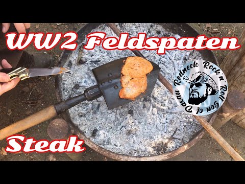 Steak grillen auf Original WW2 Feld Klappspaten, Wie Opa im Schützengraben Spade BBQ Bushcraft Steak