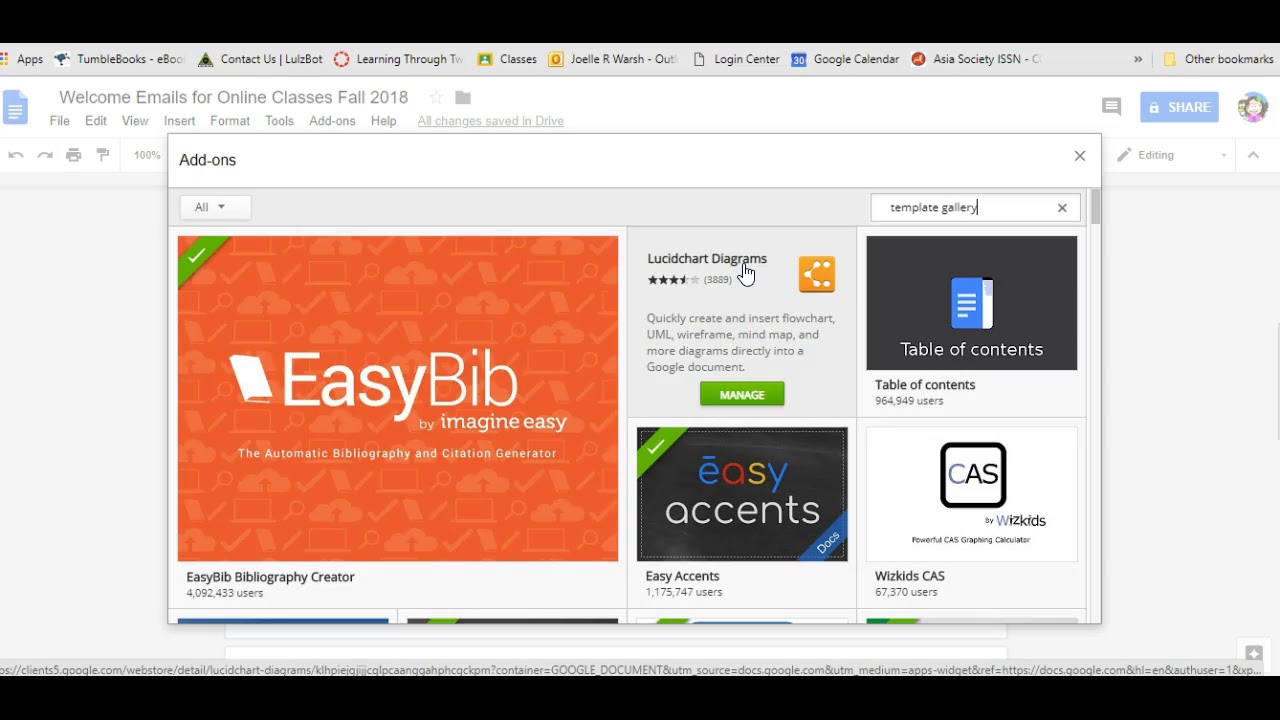 Adding the template Gallery in Google Docs