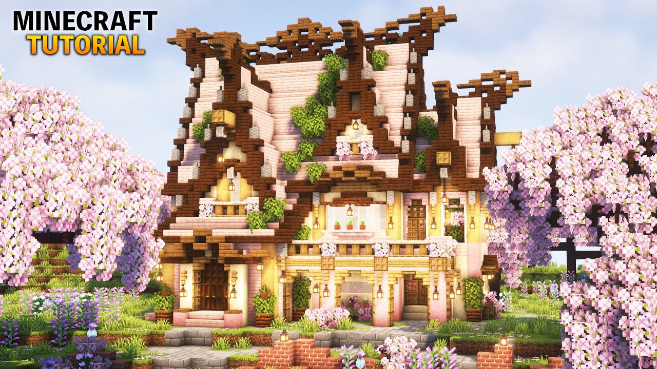 【マイクラ】大きな桜の家の作り方（内装あり）【マインクラフト】【建築講座】【Minecraft】 - Minecraft Builders