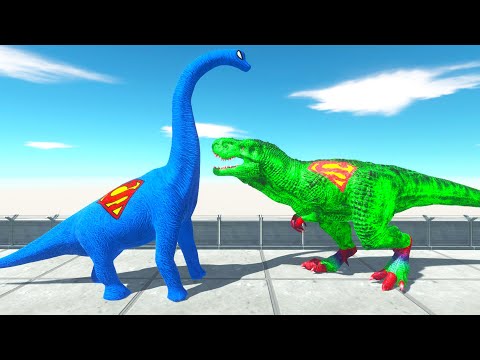 SUPERMAN BRACHIOSAURUS vs SUPERMAN T-REX DEATH RUN - Animal Revolt Battle Simulator
