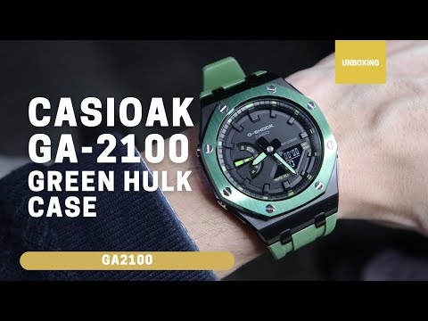 CasiOak GA2100 Green Metal Bezel Fluorine Green Rubber Watch Strap Length for Casio G-Shock GA-2100/2110