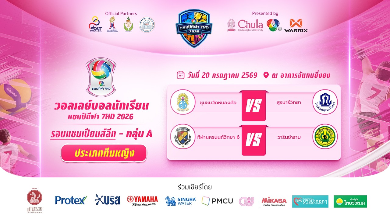 🔴 วอลเลย์บอลนักเรียน แชมป์กีฬา 7HD 2026 รอบแชมเปียนส์ล?