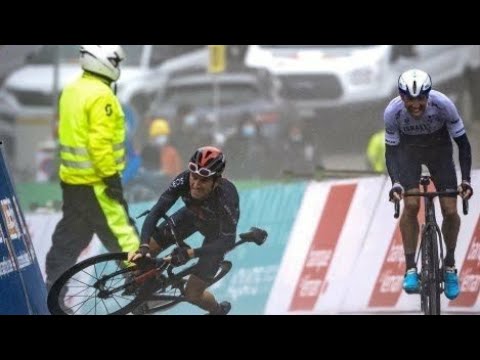 The amazing fall of Geraint Thomas during the Tour de Romandie.