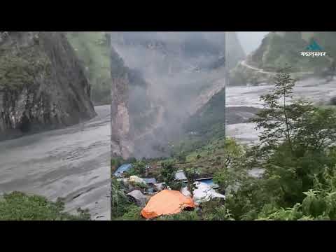 बुढीगण्डकीमा उर्लियो बाढी, ठूलो आवाजसँगै स्थानीय र पर्यटकको भागाभाग- Budhigandaki Badhi
