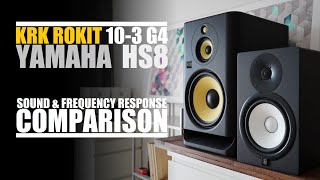 Video thumbnail for KRK Rokit 10-3 G4 RP10-3  vs  Yamaha HS8  ||  Sound & Frequency Response Comparison by DSAUDIOreview