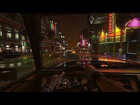 10 Hours Los Santos Night Drive GTA V Heavy Rain Sounds