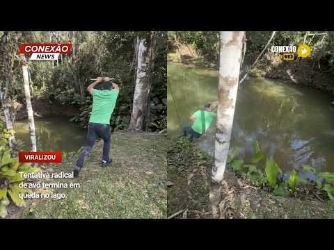 Vídeo: Tentativa radical de avô termina em queda no lago.