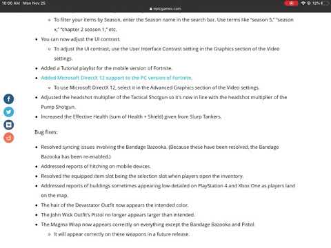 Fortnite|patch notes| 11.20 come look