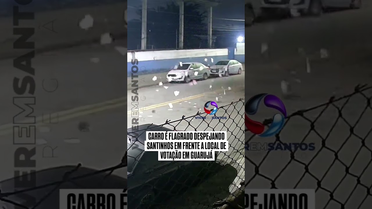 Carro é flagrado despejando santinhos em frente a local de votação no Guarujá.