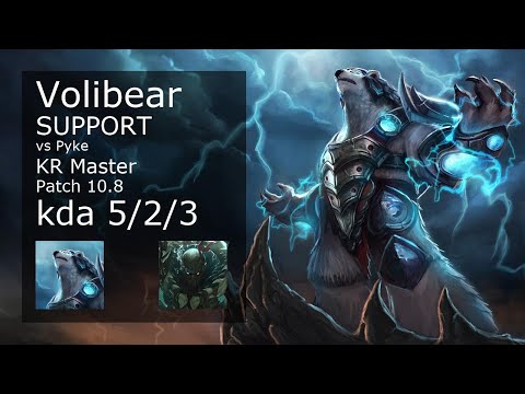 Volibear vs Pyke Support - KR Master 5/2/3 Patch 10.8 Gameplay // [롤] 볼리베어 vs 파이크 서폿