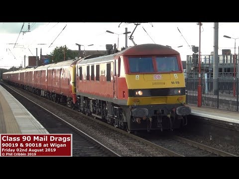 Class 90 Mail Drags at Wigan - 02nd August 2019