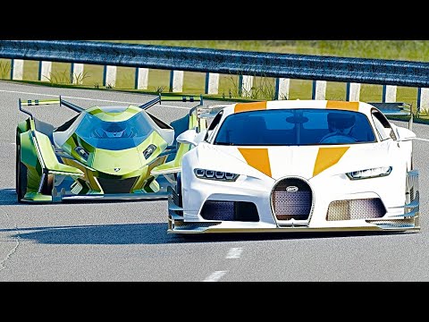 Bugatti Chiron SS 300+ GTR Concept vs Lamborghini V12 Vision GT at Highlands (4K 60 FPS)