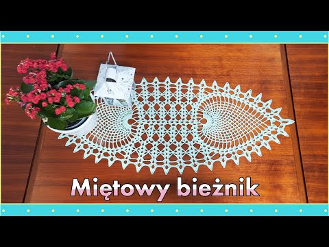 Miętowy bieżnik – owalna serweta na szydełku