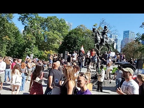 Anti-Mandatory Vaccination Protest.  In Toronto, Ontario Canada.  Sept 18, 2021.
