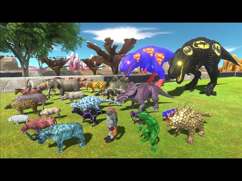 Escape from BATMAN & SUPERMAN T REX TEAM - Animal Revolt Battle Simulator Escape from Monster