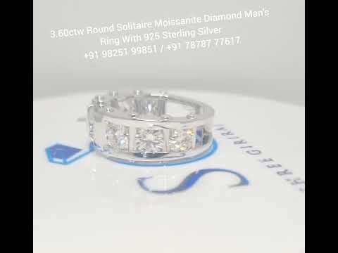 3.60Ctw Round white D vvs1 Moissanite Diamond studded Man's Ring With 925 Sterling silver
