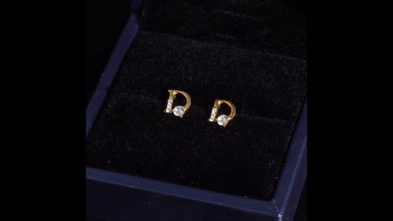 Khuyên tai nữa bạc s925 ECJ07 chữ D, đính đá xinh xắn ChariotJewelry