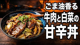 お弁当でもべたつきにくい|牛薄切り白菜のごま油甘辛丼