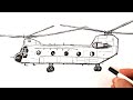 How to draw a Military Helicopter Boeing CH-47 Chinook