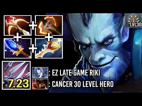 New Farm Style 7.23 Battle Fury Pro Riki Divine Rapier Epic 30 Level Battle vs Full Item Drow Dota 2