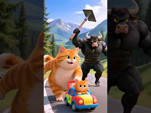 Bull Attacks Fat Cat 😡 Kidnaps Baby Cat 😱 | Funny Cat Rescue Story. #cat #aicat #catvideos #funny