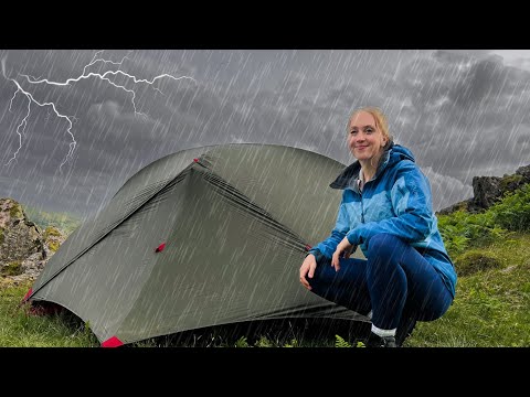 Solo Girl Camping in a Storm | Tent Shelter & Heavy Rain
