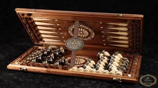 Chess-backgammon with an ornamental braid pattern and epoxy resin, classic