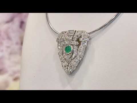 Art Deco Platinum Emerald Diamond Dress Clip