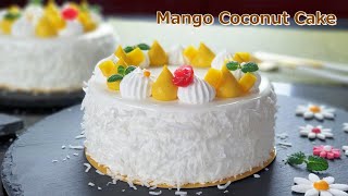컵 계량 / 코코넛 망고 케이크 / Beautiful Coconut Mango Cake Recipe / Coconut Sponge Cake / Mango cream