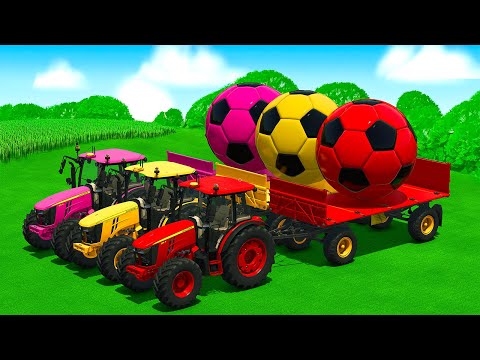 LOAD AND TRANSPORT GIANT SOCCER BALLS WITH JOHN DEERE TRACTORS - FS25