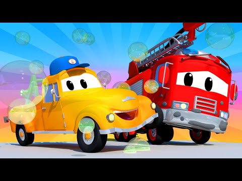 Spalatoria lui Tom - Frank camionul de pompieri - Orasul Masinilor 💧 Desene pentru copii
