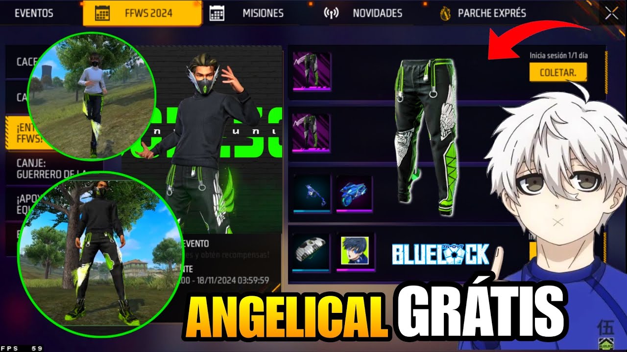 ANGELICAL VERDE GRÁTIS PRA TODOS, DATA SKINS BLUELOCK, RECOMPENSAS E MAIS NOVIDADES FREE FIRE