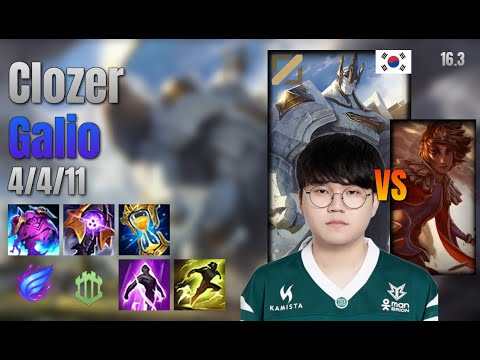 Clozer Mid Galio vs Taliyah lol KR solo rank Full Game 16.3 | 클로저 갈리오 vs 탈리야