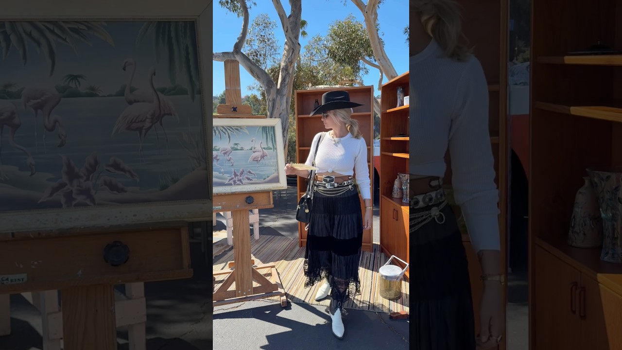 Wearing secondhand while shopping secondhand at the rose bowl flea market #thriftstyle #secondhand