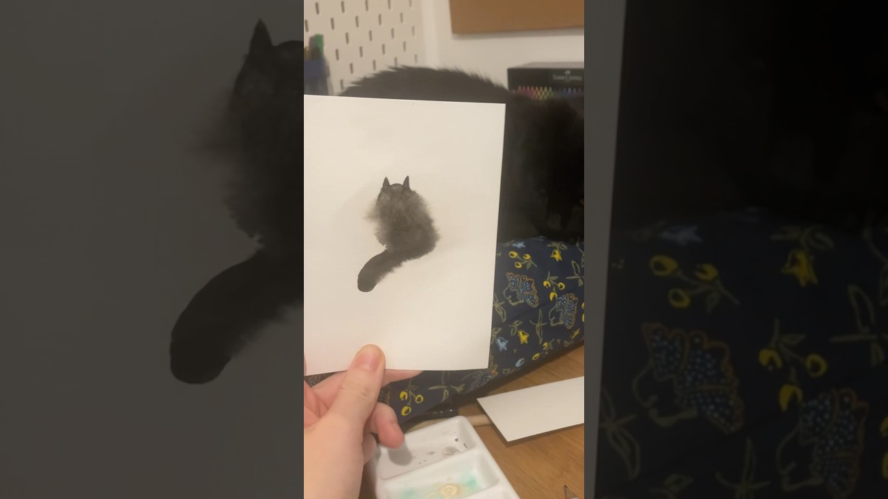 Very fluffy black cat! #drawing #art #painting #cat #illustration #kitten #watercolor