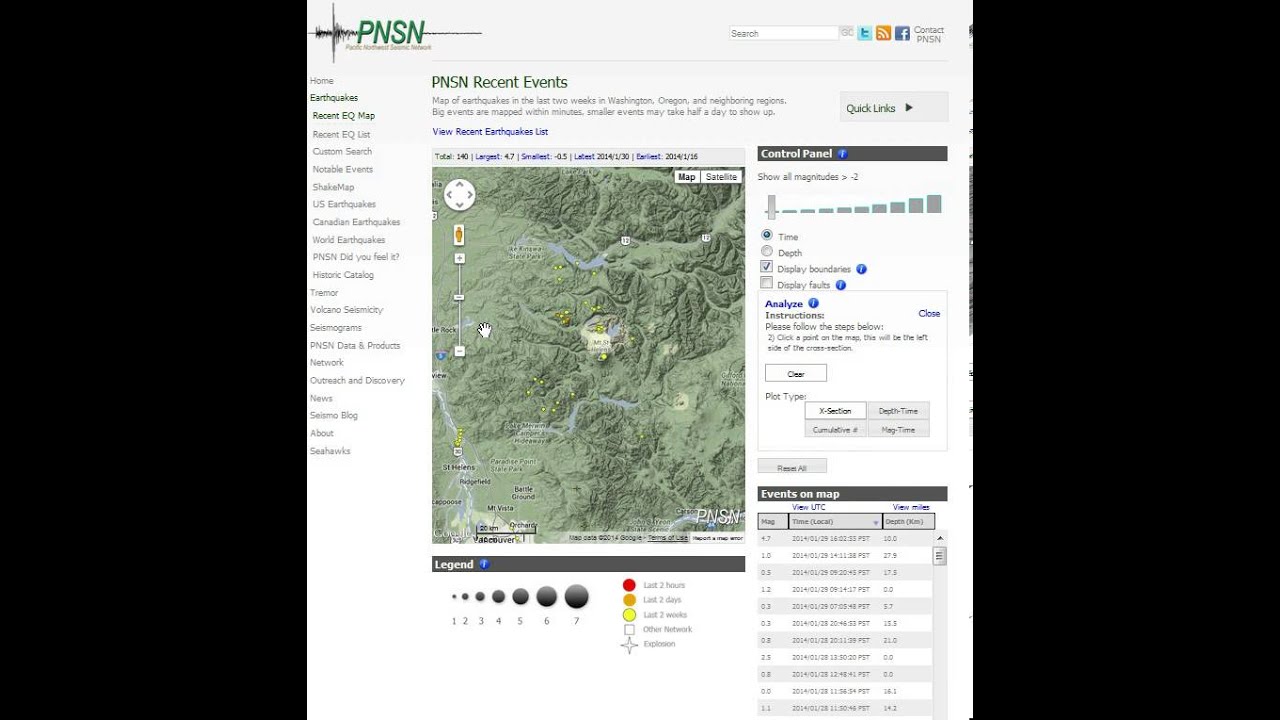 Creating Cross section at PNSN.org