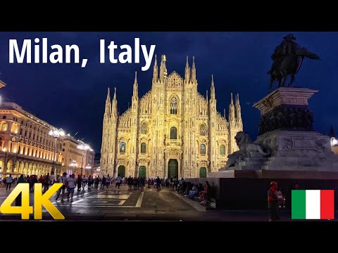 Milan, Italy Evening walking tour 4K 60fps - Beautiful Italian city