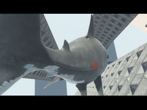 animal revolt battle simulator - mini megalodon vs mini goro giant on a skyscraper
