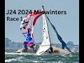 J24 2024 Midwinters Race 1, Heavy air racing 30 gusting to 40 knots with onboard crew discussion.