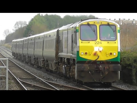 Irish Rail 201 Class Loco + Mark 4 Intercity Train - Portlaoise Station