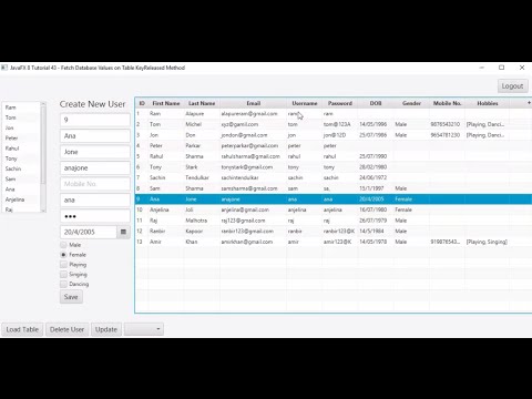 JavaFX 8 Tutorial 43 - Fetch Database Values on Table KeyReleased Method